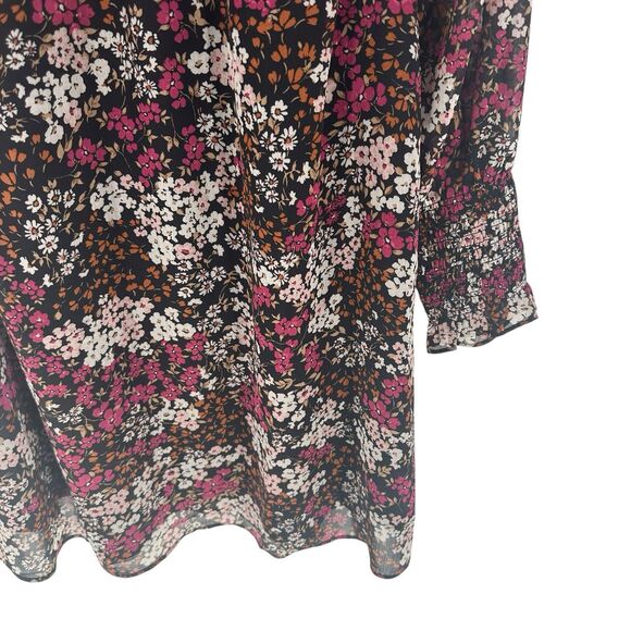 Ann Taylor Dress Womens 2 Black Pink Floral Smocked Neck Shift Chiffon Lined NEW - Picture 10 of 16